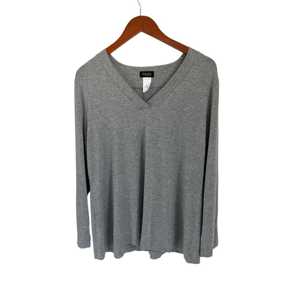 Hanro of Switzerland Gray V-Neck Long Sleeve Pajama Sleep Lounge Top